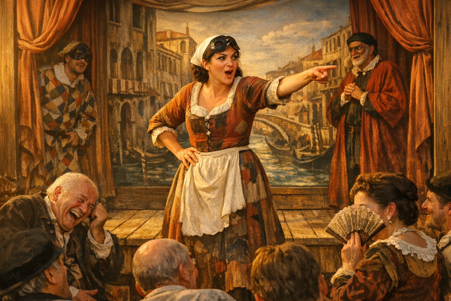 Columbina commanding the commedia stage