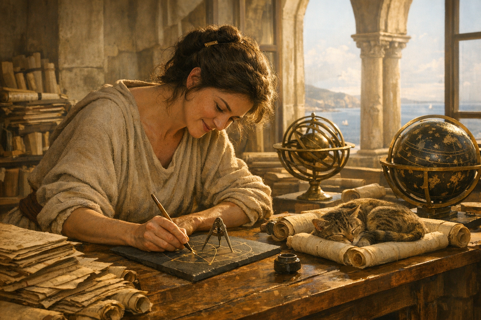 Hypatia in her study, Alexandria